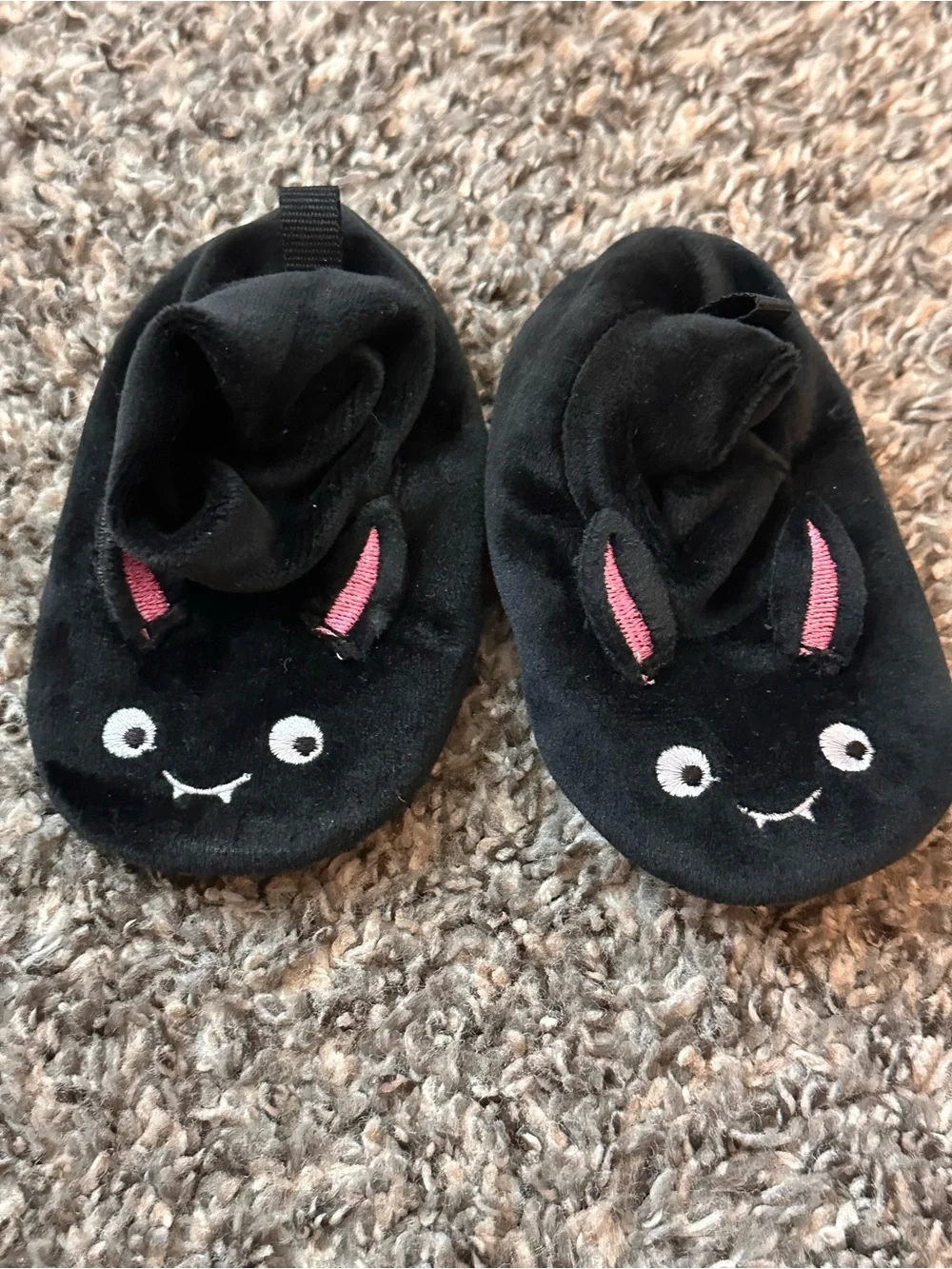 Old Navy Black Kids Bunny Slippers with Pink Ear Accents